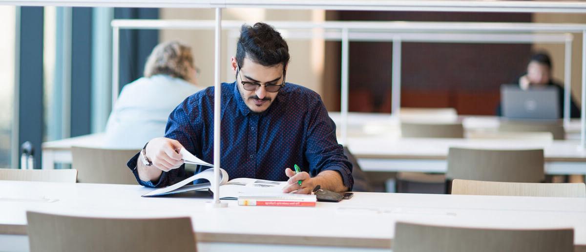 Student in a Barney graduate classroom